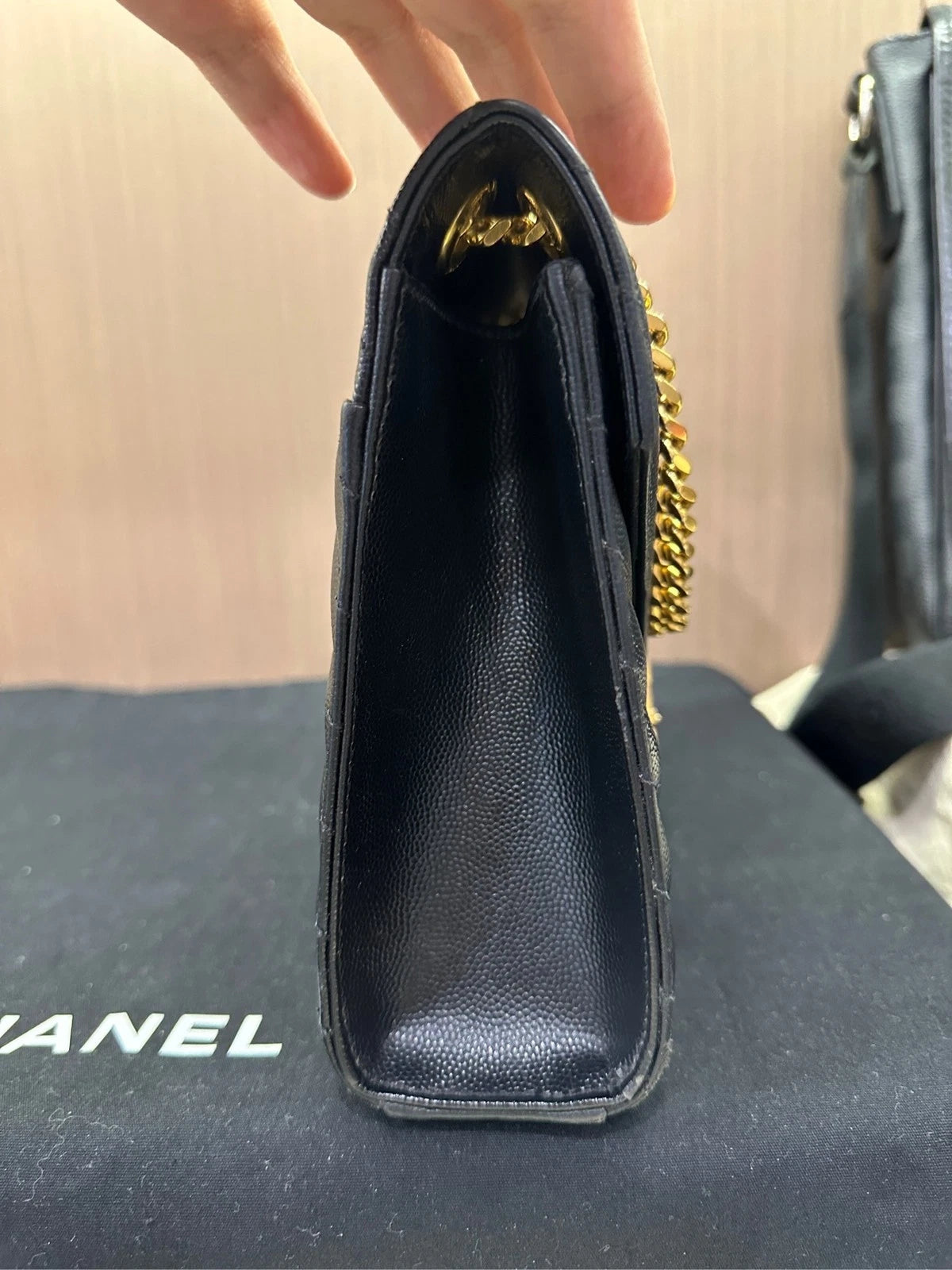 YSL Black Gold Medium Calfskin Envelope Shoulder Bag For Women