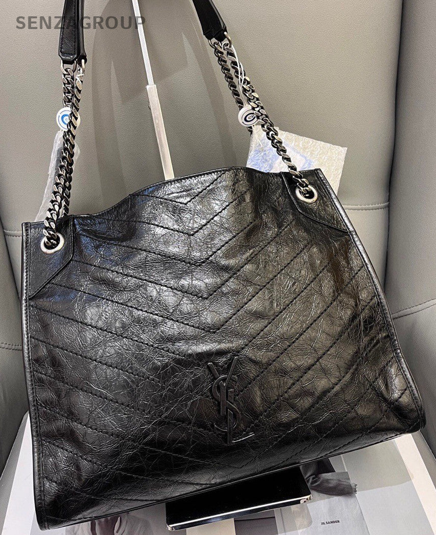 Saint Laurent Niki Chain Tote Shoulder Bag Black Silver Used Women Classic
