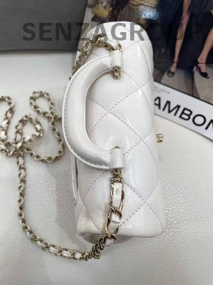 Chanel 24C White Gold Waxed Leather Chain Shoulder Bag - Classic Women's