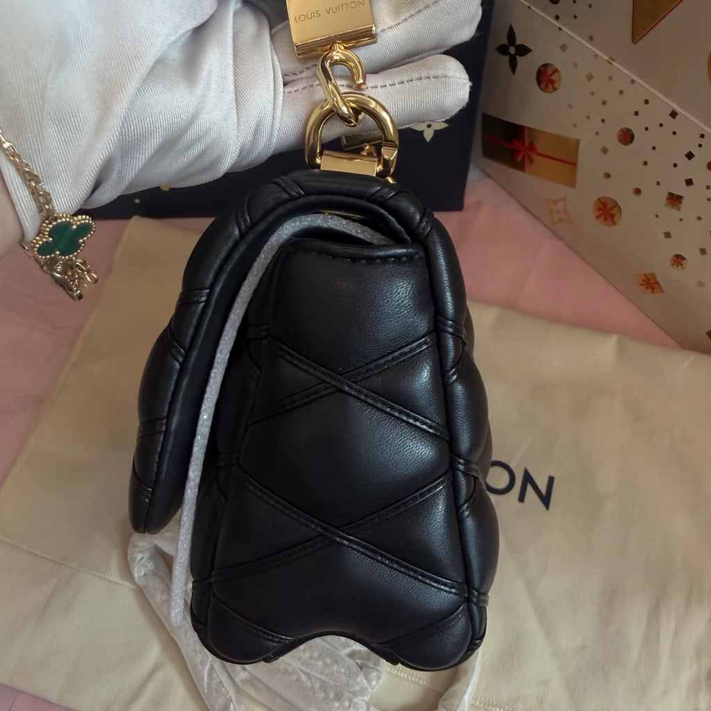 Louis Vuitton GO-14 MM Top Handle Bag Chain Crossbody Black Gold Women Classic