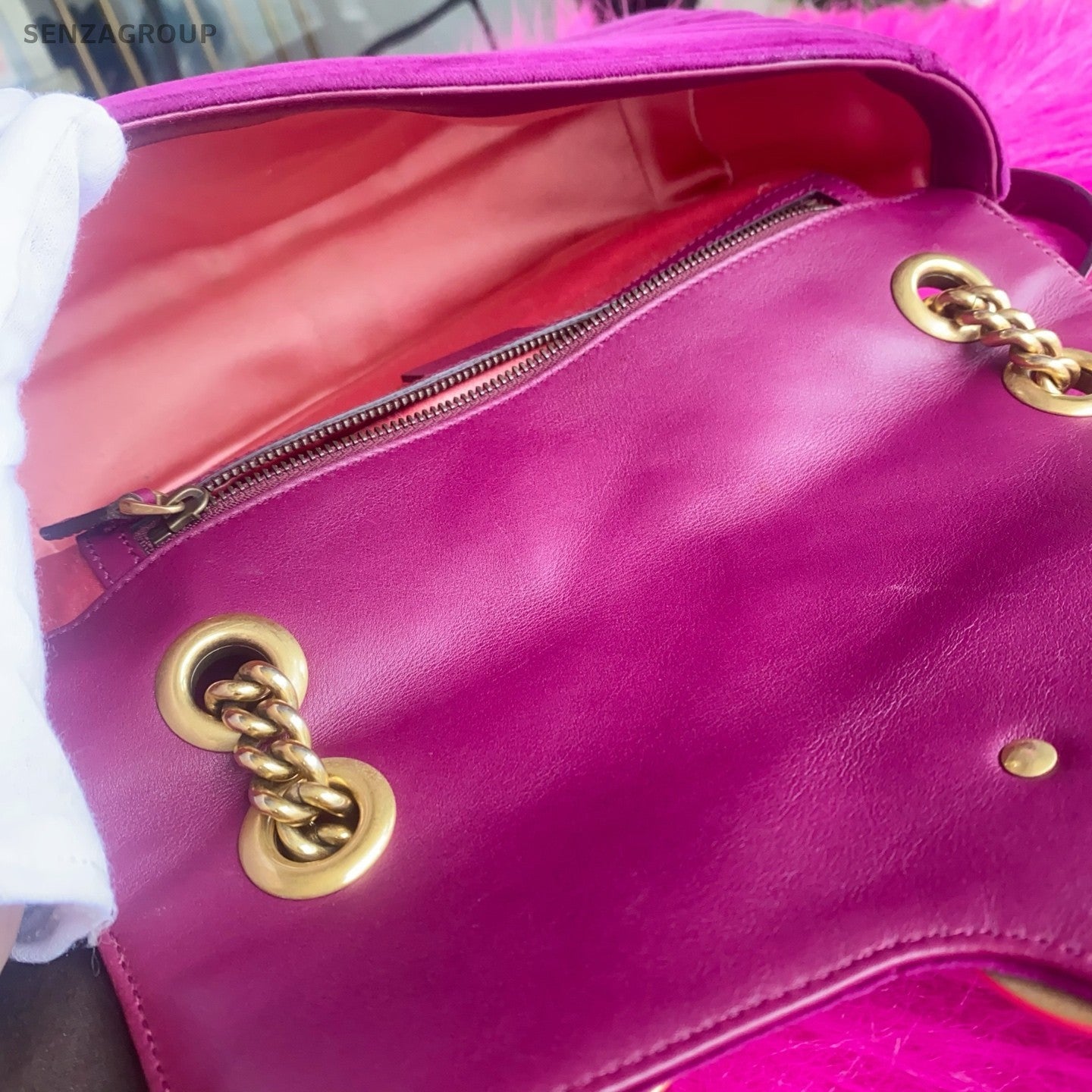 GUCCI GG Marmont 26 velvet Chain Shoulder bag Women Purple Gold
