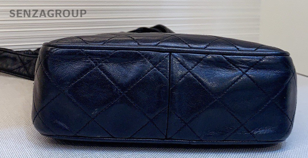 Chanel Fringe Diamond Pattern Shoulder Bag Black Gold Used Women Classic
