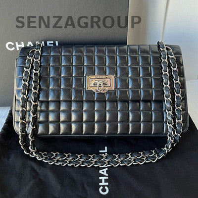 Chanel Black Silver CF Quilted Chain Shoulder Crossbody Bag for Women