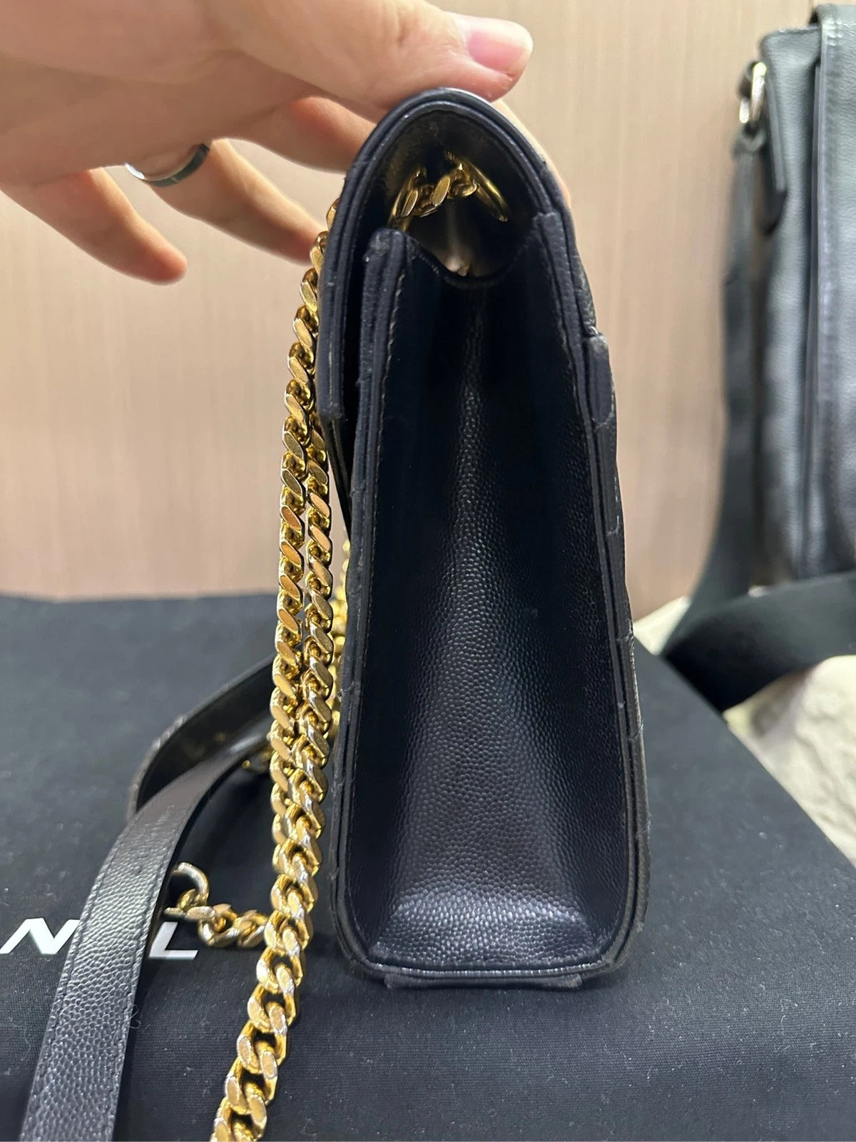 YSL Black Gold Medium Calfskin Envelope Shoulder Bag For Women