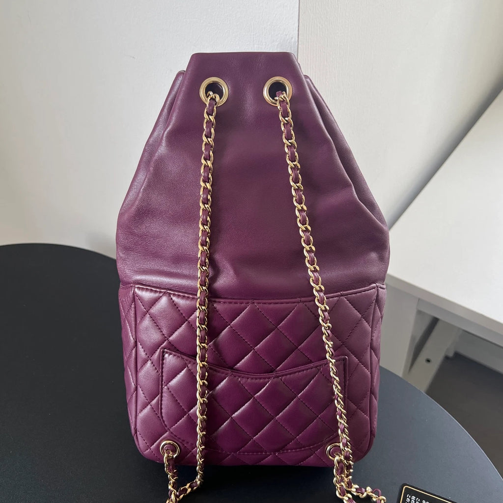 Chanel Diamond Chain Backpack Purple Gold Classic Used Women