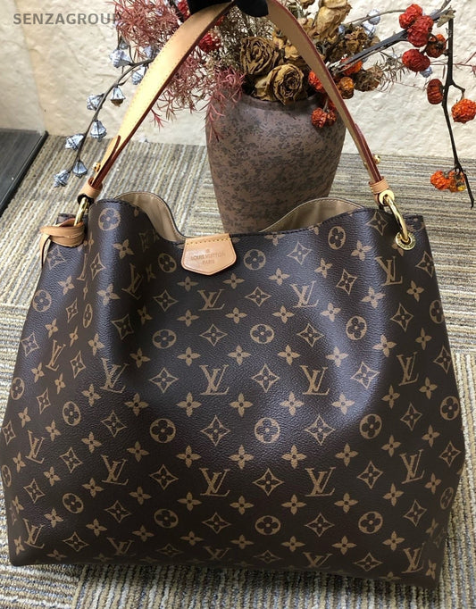 Louis Vuitton Graceful Monogram Tote Shoulder Bag Brown Gold Women Classic