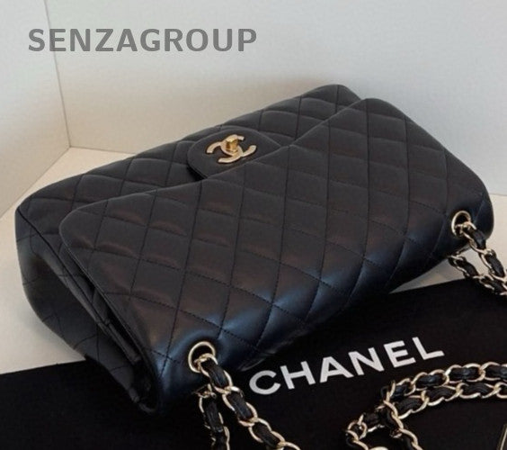 Chanel Classic Flap Lambskin Chain Shoulder Bag Crossbody Black Gold Women