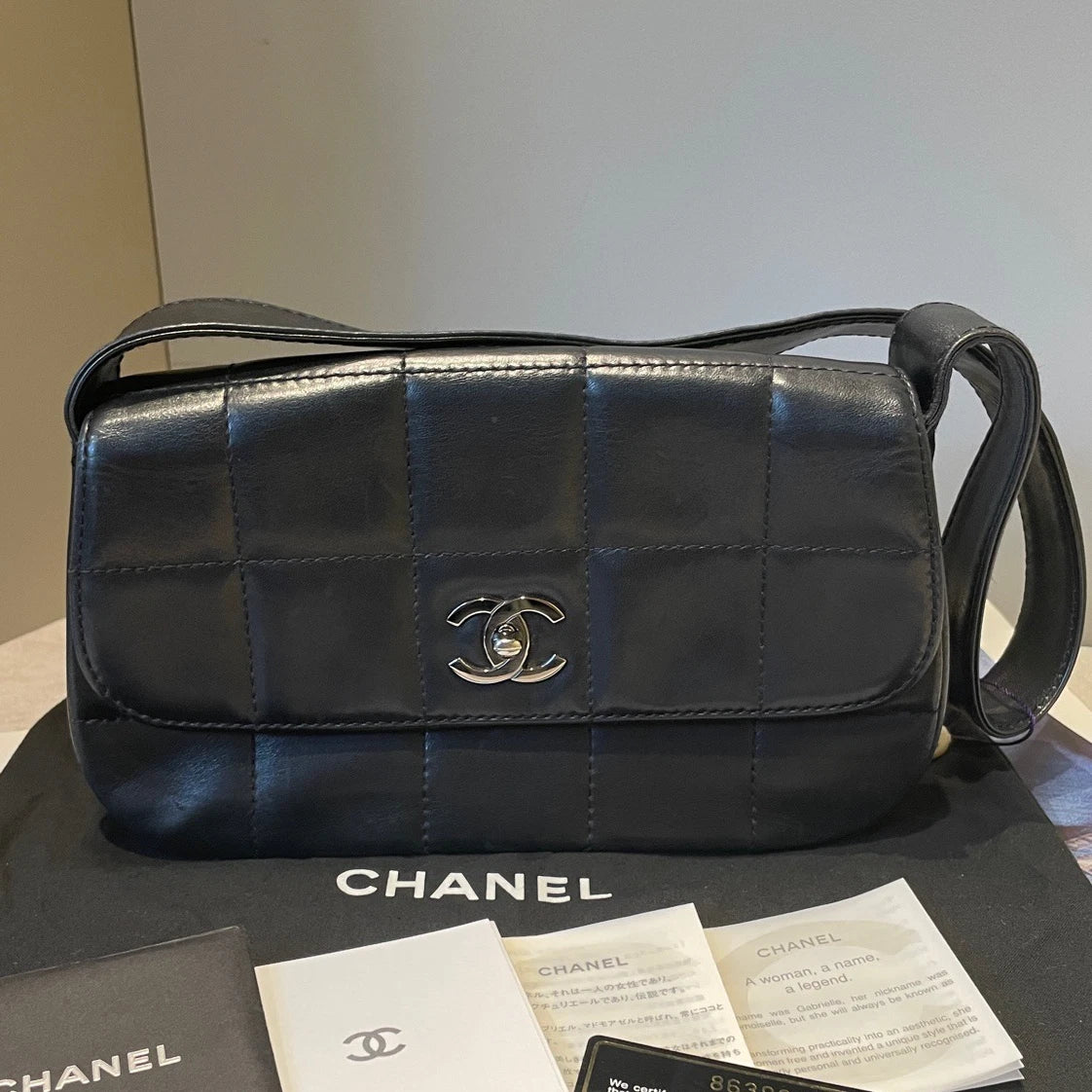 Chanel Ice Cube 2Way Top Handle Shoulder Bag Black Silver Used Women Classic
