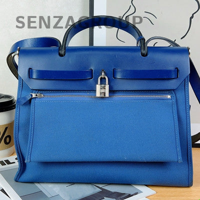 Hermès Herbag 31 Blue Silver Bucket Handbag Shoulder Bag Classic Women