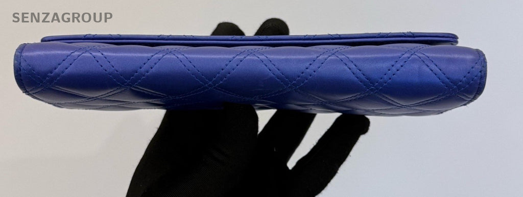 Chanel Diamond Long Wallet Blue Used Women Classic Designer