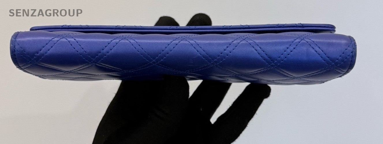 Chanel Diamond Long Wallet Blue Used Women Classic Designer