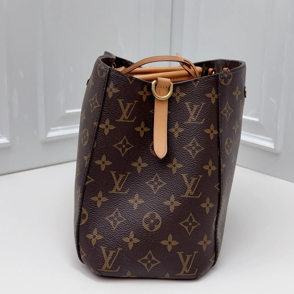 Louis Vuitton Montaigne MM Top Handle Shoulder Crossbody Brown Gold Used Women