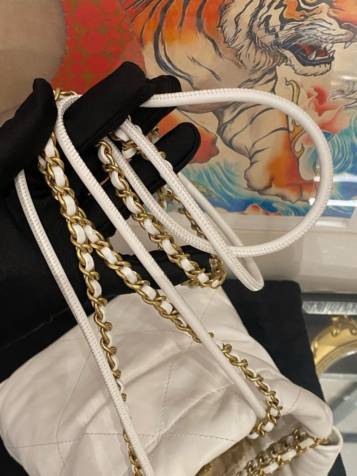 CHANEL 22Bag Mini White Gold Hardware Tote Shoulder Bag Women