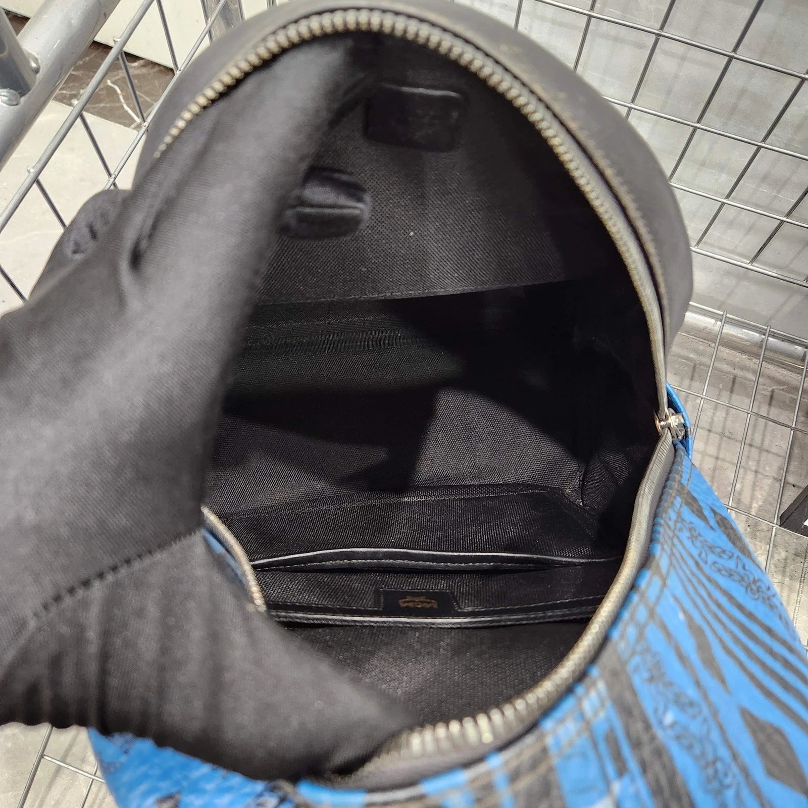 MCM Canvas Coated Black Blue Graffiti Rivet Backpack for Women