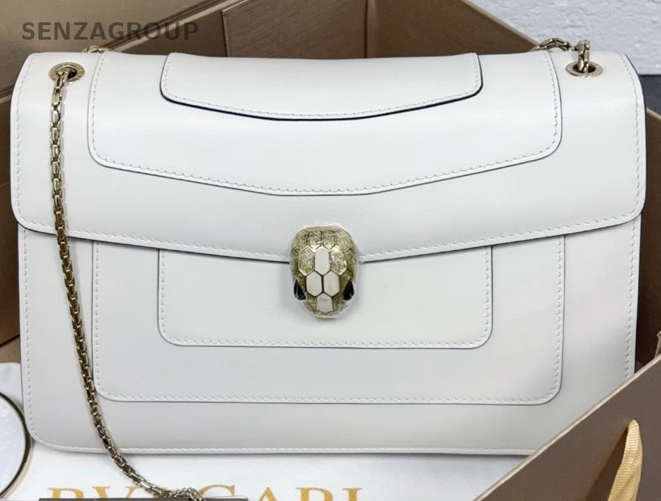 BVLGARI Serpenti Forever Chain Shoulder Bag Crossbody White Gold Women Classic