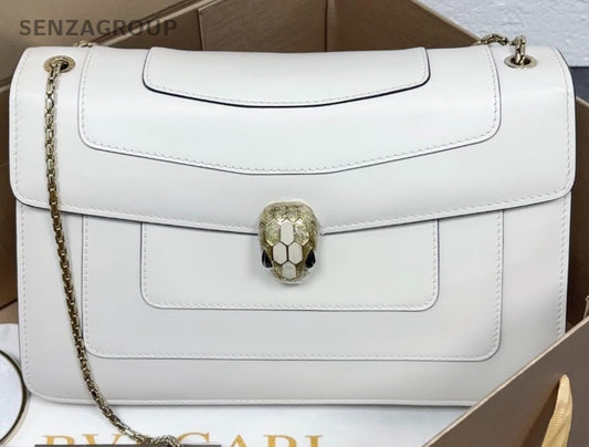 BVLGARI Serpenti Forever Chain Shoulder Bag Crossbody White Gold Women Classic