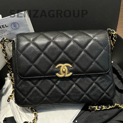 Chanel Classic Flap Black Caviar Gold Chain Shoulder Crossbody Bag