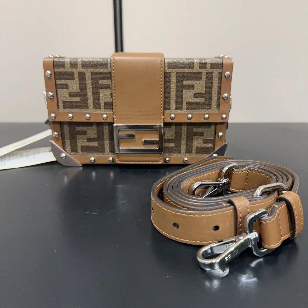 Fendi Canvas FF Monogram Baguette Trunk Shoulder Bag For Women