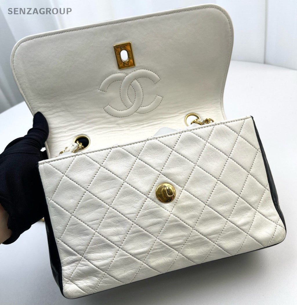 Chanel Classic Flap Vintage Chain Shoulder Bag White Gold Diamond Used Women