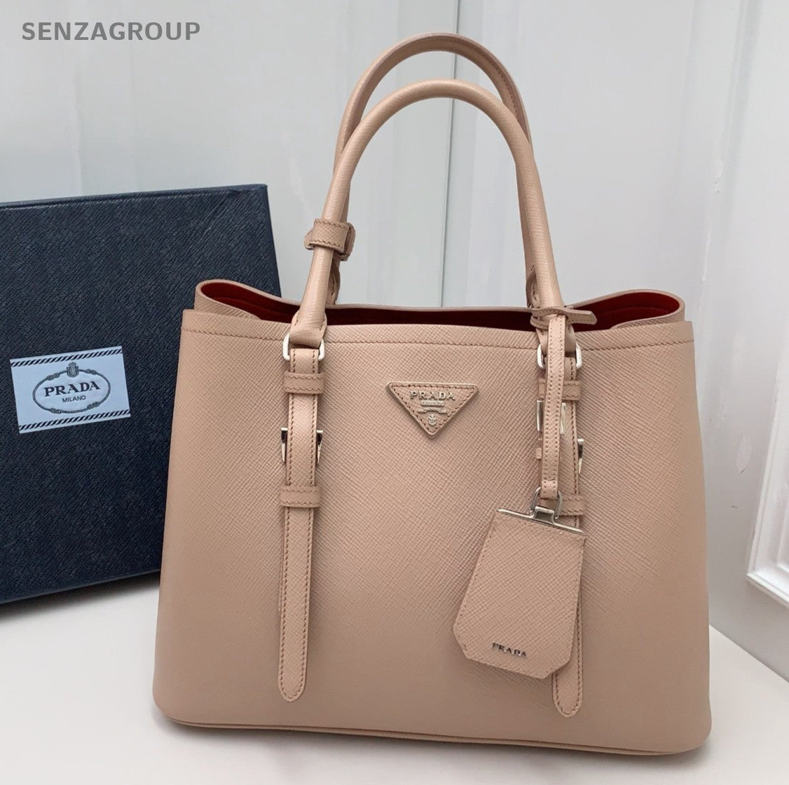Prada Galleria 2Way Top Handle Bag Crossbody Pink Silver Used Women Classic