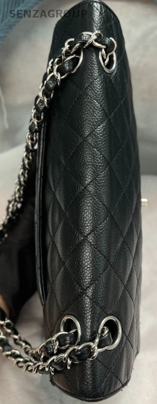 Chanel Classic Flap MM Chain Shoulder Bag Black Silver Used Women Designer