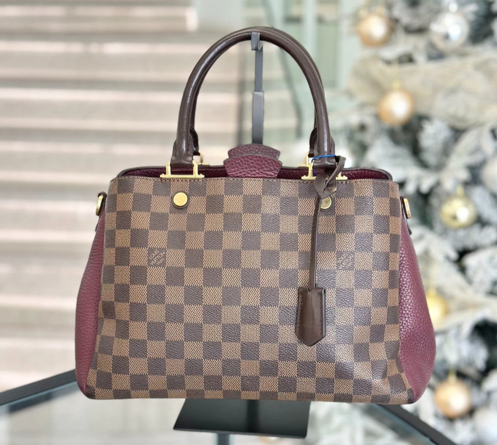 Louis Vuitton Brittany BB Damier Ebene Red Crossbody Bag Top Handle Bag Women S