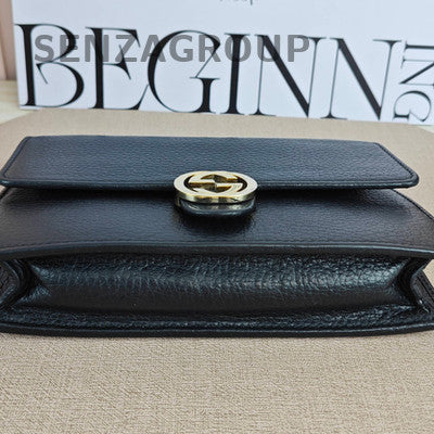 Gucci Black Gold GG Leather WOC Accordion Chain Shoulder Crossbody Bag