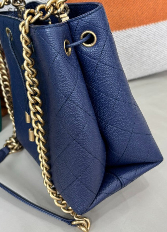 Chanel Calfskin Bucket Chain Shoulder Bag Crossbody Blue Gold Diamond Women