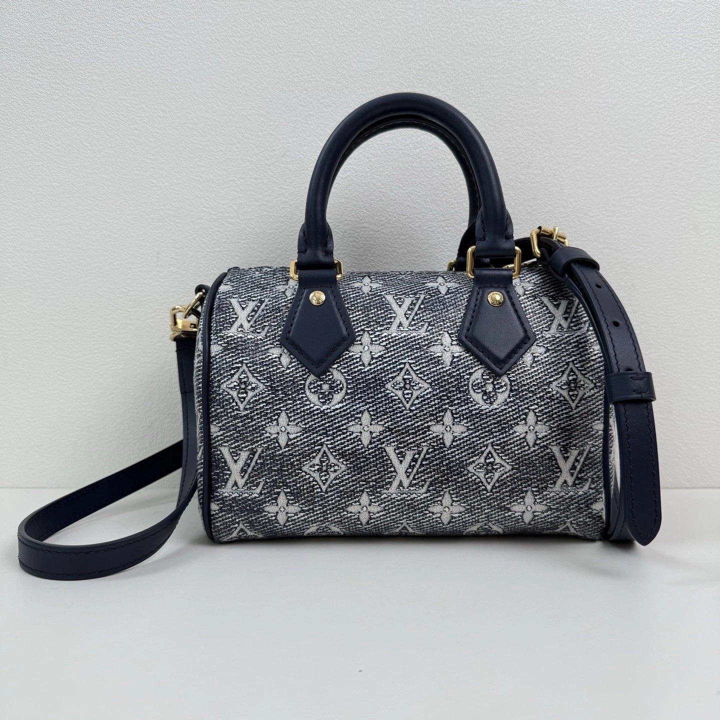 Louis Vuitton Speedy 20 Handbag Crossbody Bag Navy Blue Monogram