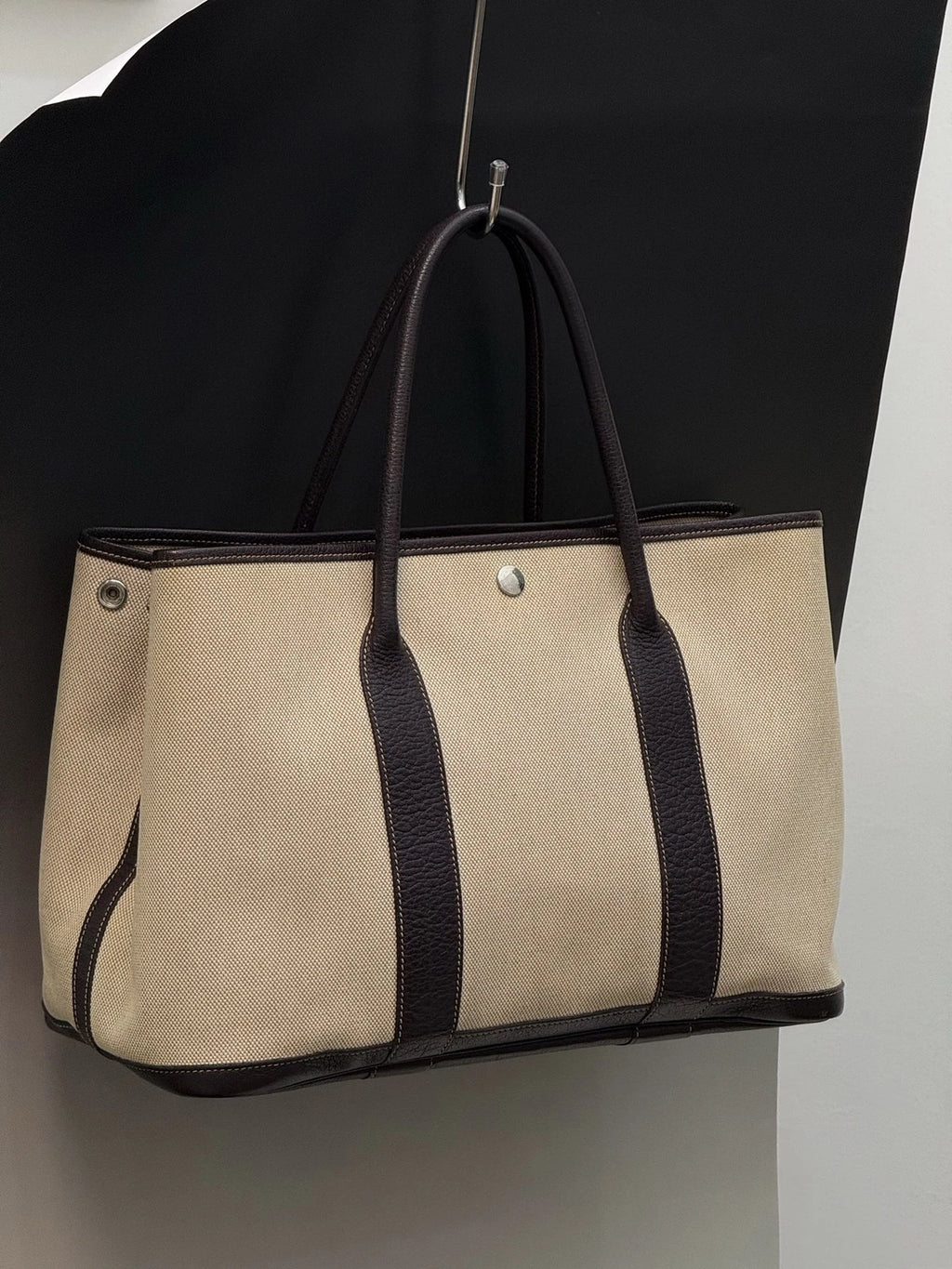 Hermes Garden 36 Tote Canvas Top Handle Shoulder Bag Beige Women Classic
