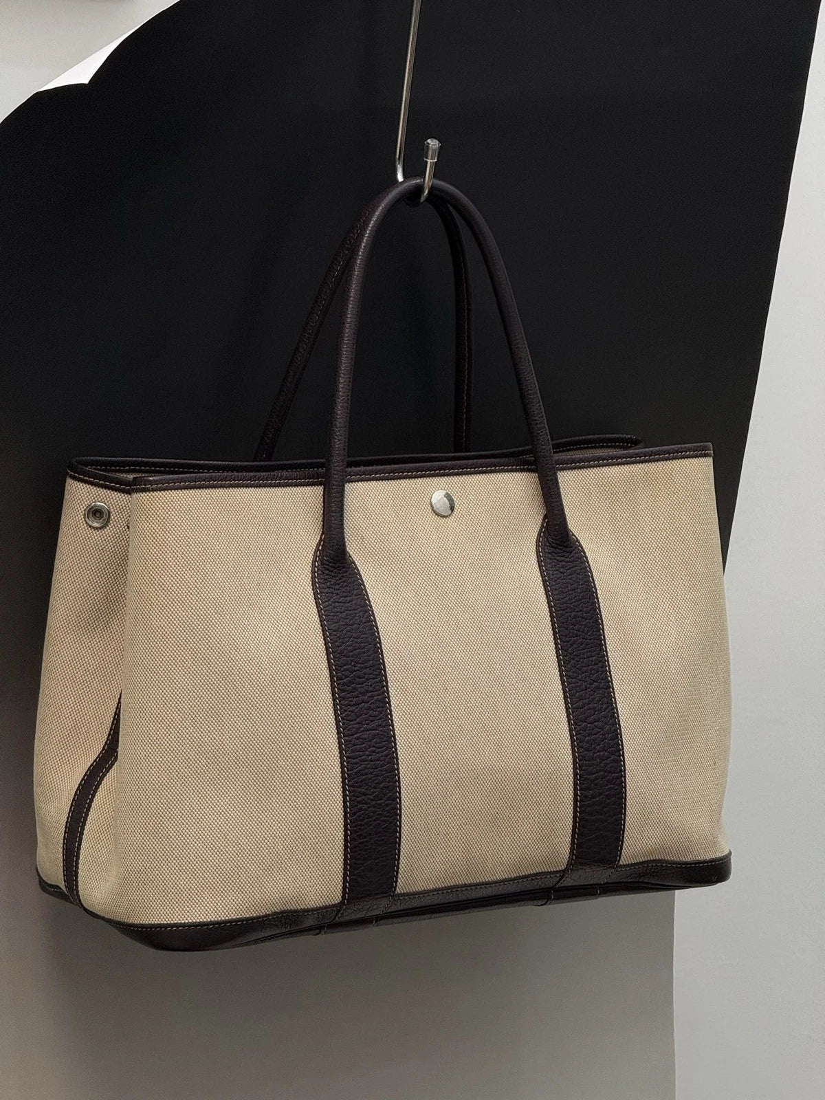 Hermes Garden 36 Tote Canvas Top Handle Shoulder Bag Beige Women Classic