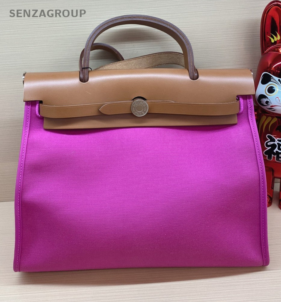 Hermes herbag31 Canvas Top Handle Bag Purple Women