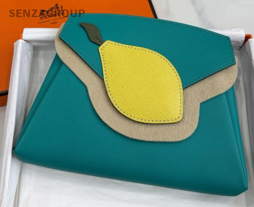 Hermès  Leather Clutch Handbag Green Lemon Yellow Women