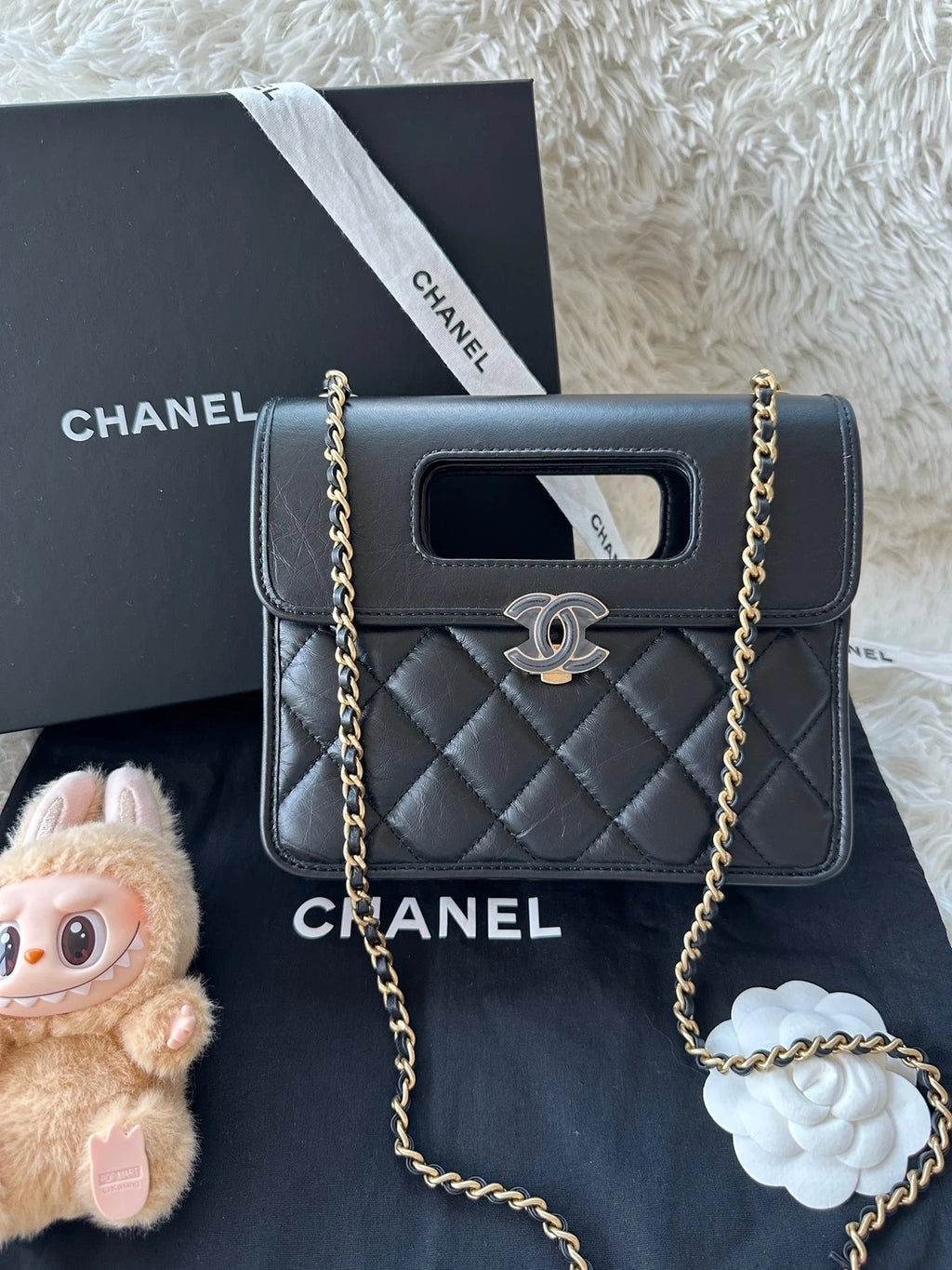 CHANEL Small Black Calfskin Gold Hardware Briefcase Crossbody For Women