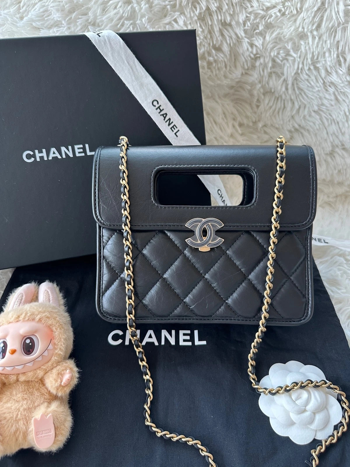 CHANEL Small Black Calfskin Gold Hardware Briefcase Crossbody For Women