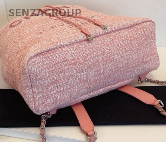 Chanel Canvas Calfskin Bucket Backpack Bag Pink Silver Used Women Classic