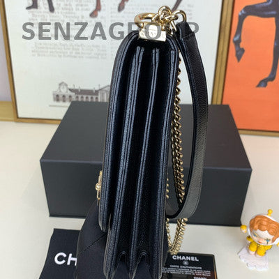 Chanel Le Boy Black Gold Calfskin Chain Shoulder Crossbody Bag Classic