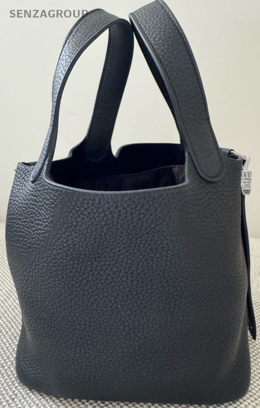Hermes Picotin Lock Silver Hardware Tote Bag Black Used Women Classic