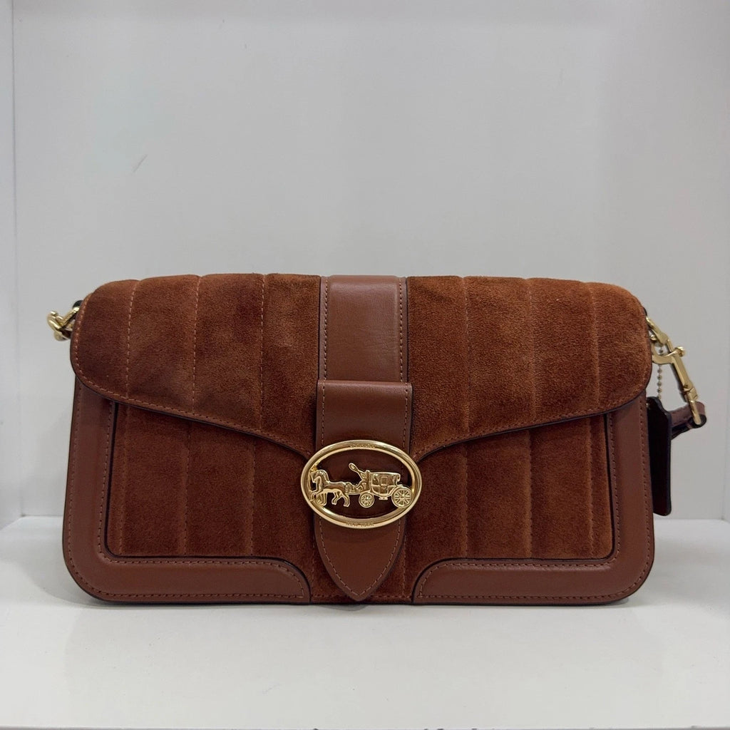Coach Women's Georgie 27 Leather Suede Shoulder Crossbody Bag Caramel Brown