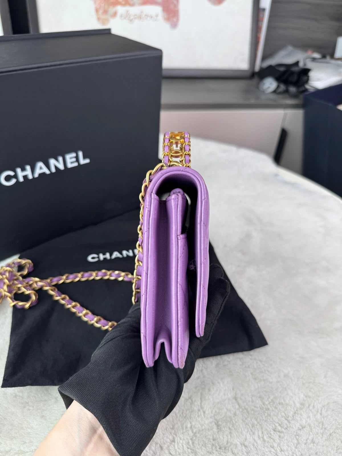 CHANEL Purple Leather Letter Handle WOC Crossbody Bag For Women