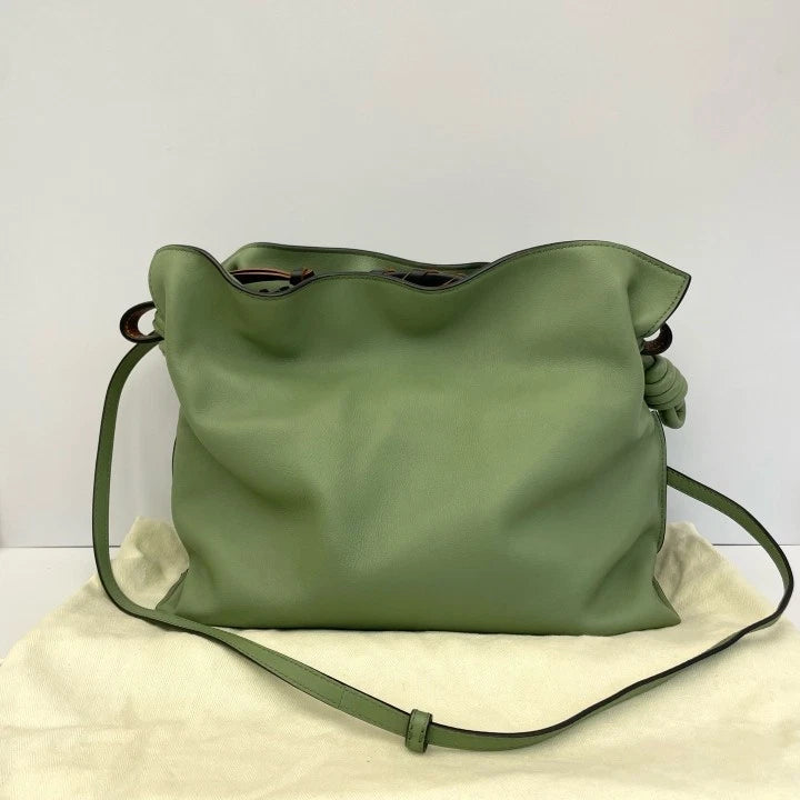 LOEWE Medium Flamenco Leather Bucket Bag Green For Women