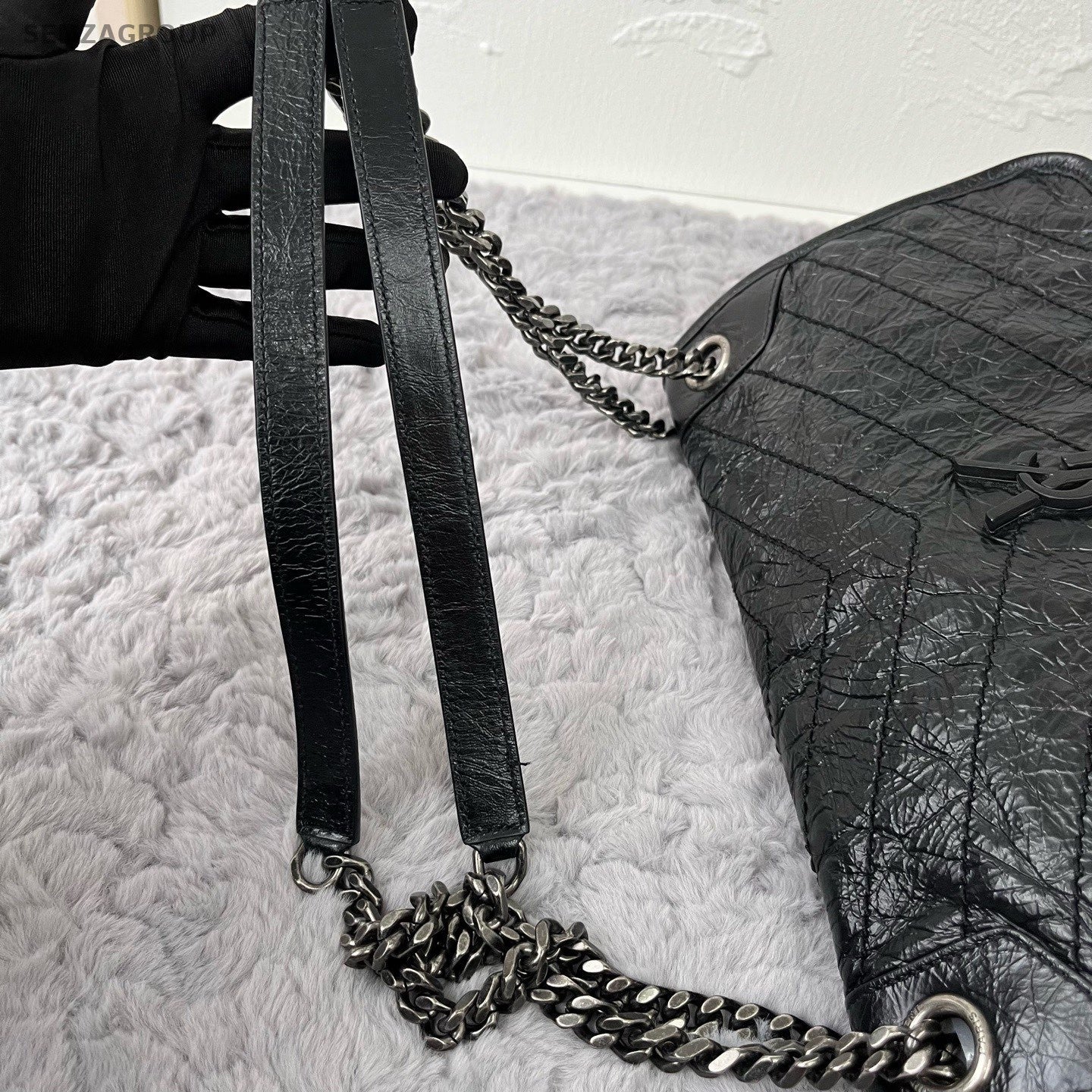 Saint Laurent Niki GM Chain Shoulder Bag Black Silver Used Women Classic