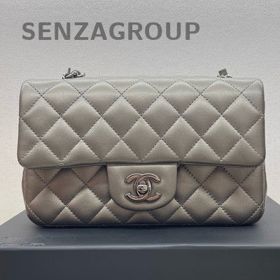 Chanel Classic Flap Mini Silver Quilted Chain Shoulder Bag Women