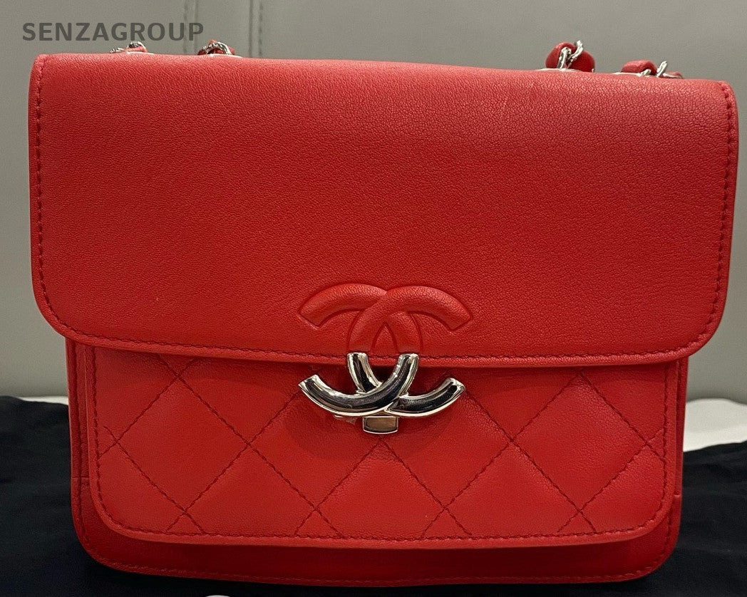 Chanel Cuba Series 18P Lambskin Chain Shoulder Bag Red Silver Women Classic