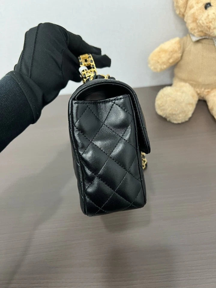 CHANEL Black Gold Rhinestone Handle CF Crossbody Bag For Women