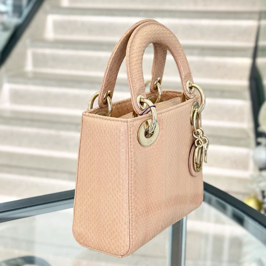 Christian Dior Lady Dior Chain Crossbody Top Handle Bag Pink Gold Women S