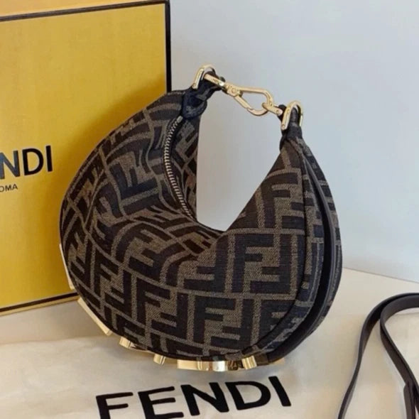 Excellent Fendi Fendigraphy Brown FF Monogram Canvas Handbag Detachable Strap