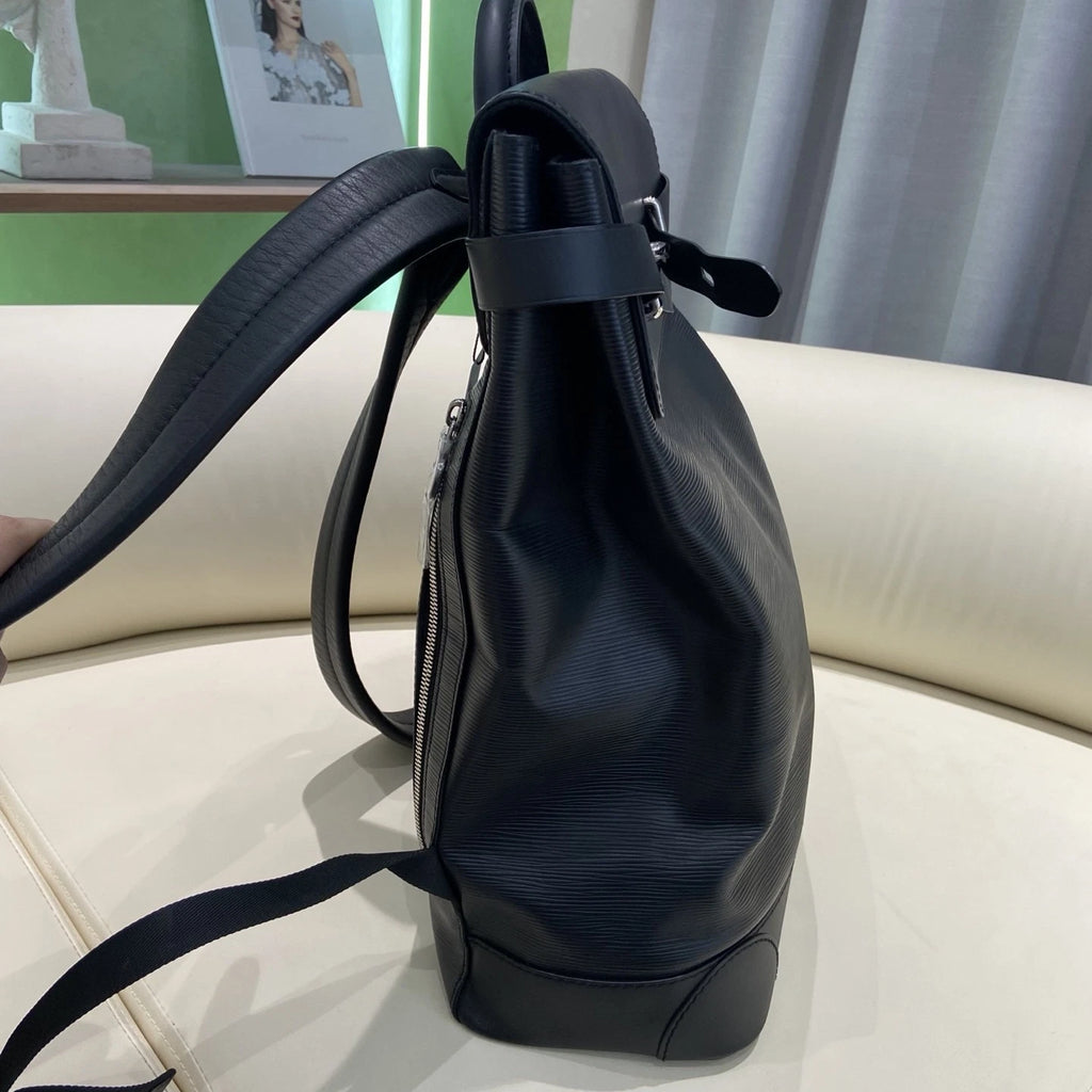 Louis Vuitton Steamer Epi Leather Black Handbag Backpack Silver Hardware