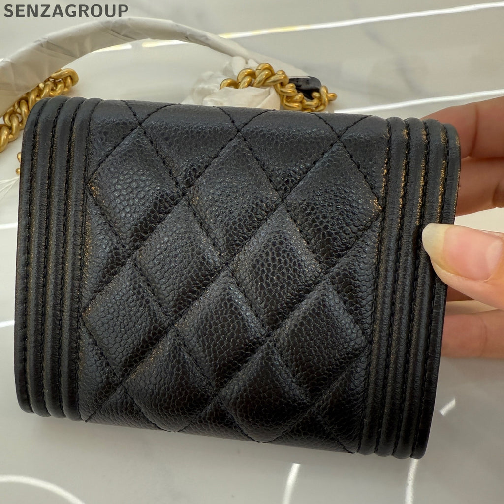 Chanel Le Boy Black Calfskin Wallet on Chain Crossbody Bag