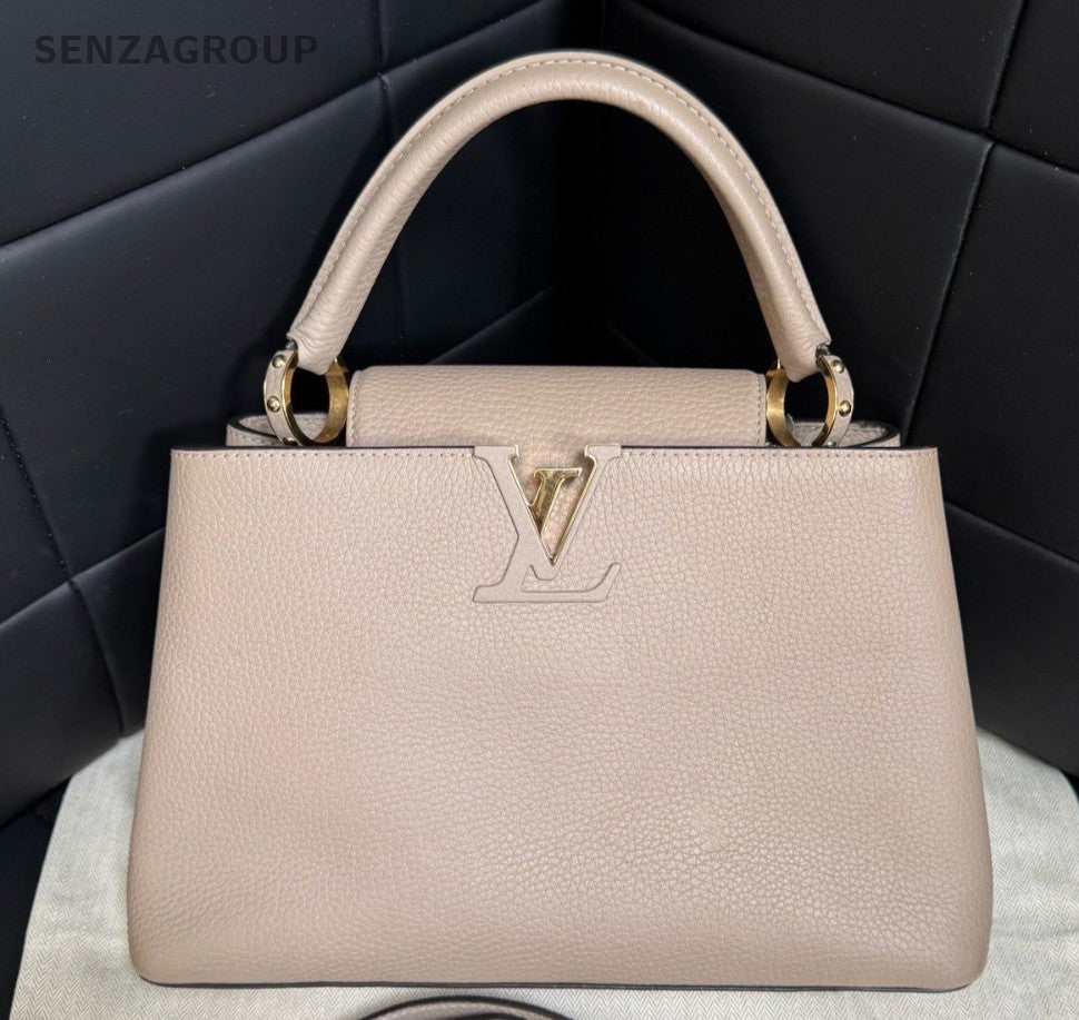 Louis Vuitton Capucines MM Top Handle Bag Crossbody Gray Gold Women Classic